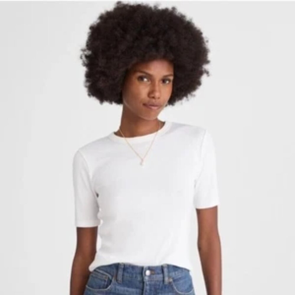 Madewell White Brightside Elbow Sleeve Tee S NWT